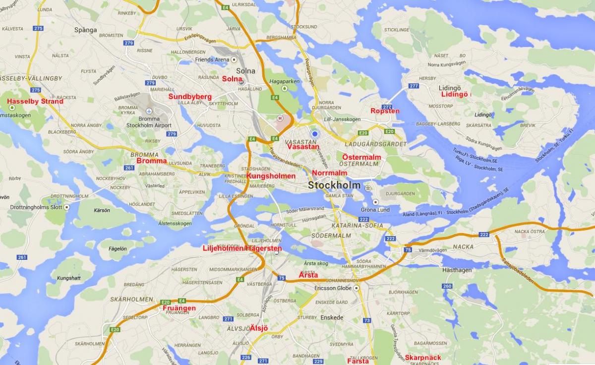kartta Tukholman lähiöissä